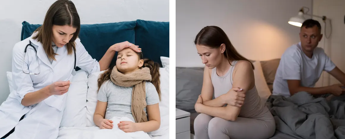 Una mirada a las enfermedades infecciosas en la infancia 5 Imágenes de niña enferma, pareja triste