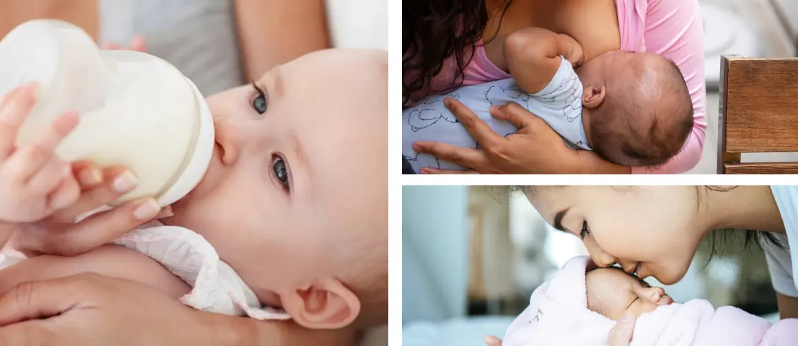 ¿Cómo alimentar a un niño con daño cerebral? 4 Bebe lactando, madre controlando su ingesta a temprana edad